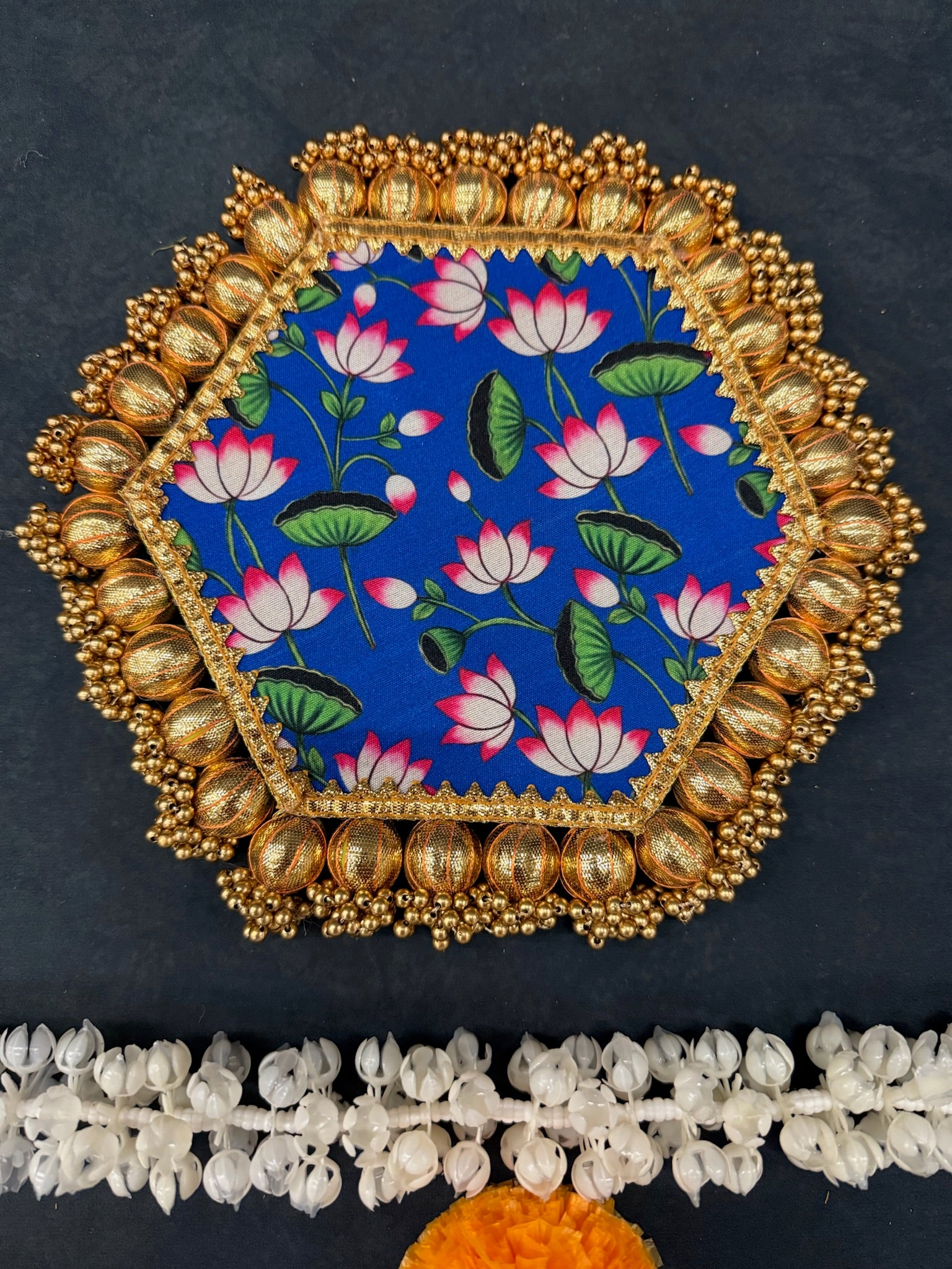 Pichwai and Brocade Hexagon Double Sided Mat