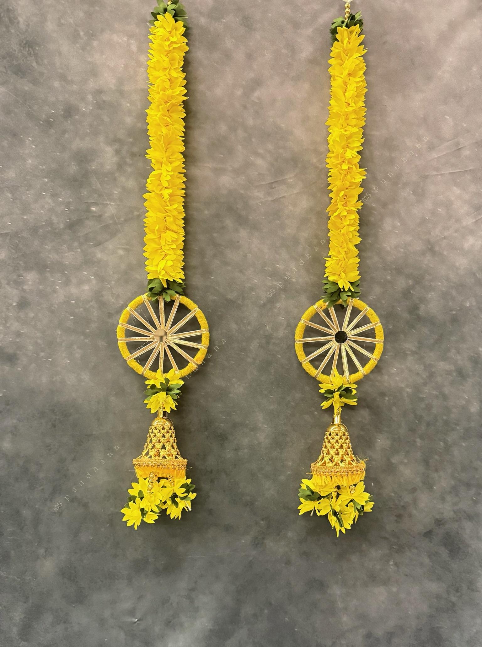 Yellow Chameli Dangler With Ring and Bell - Set of 2
