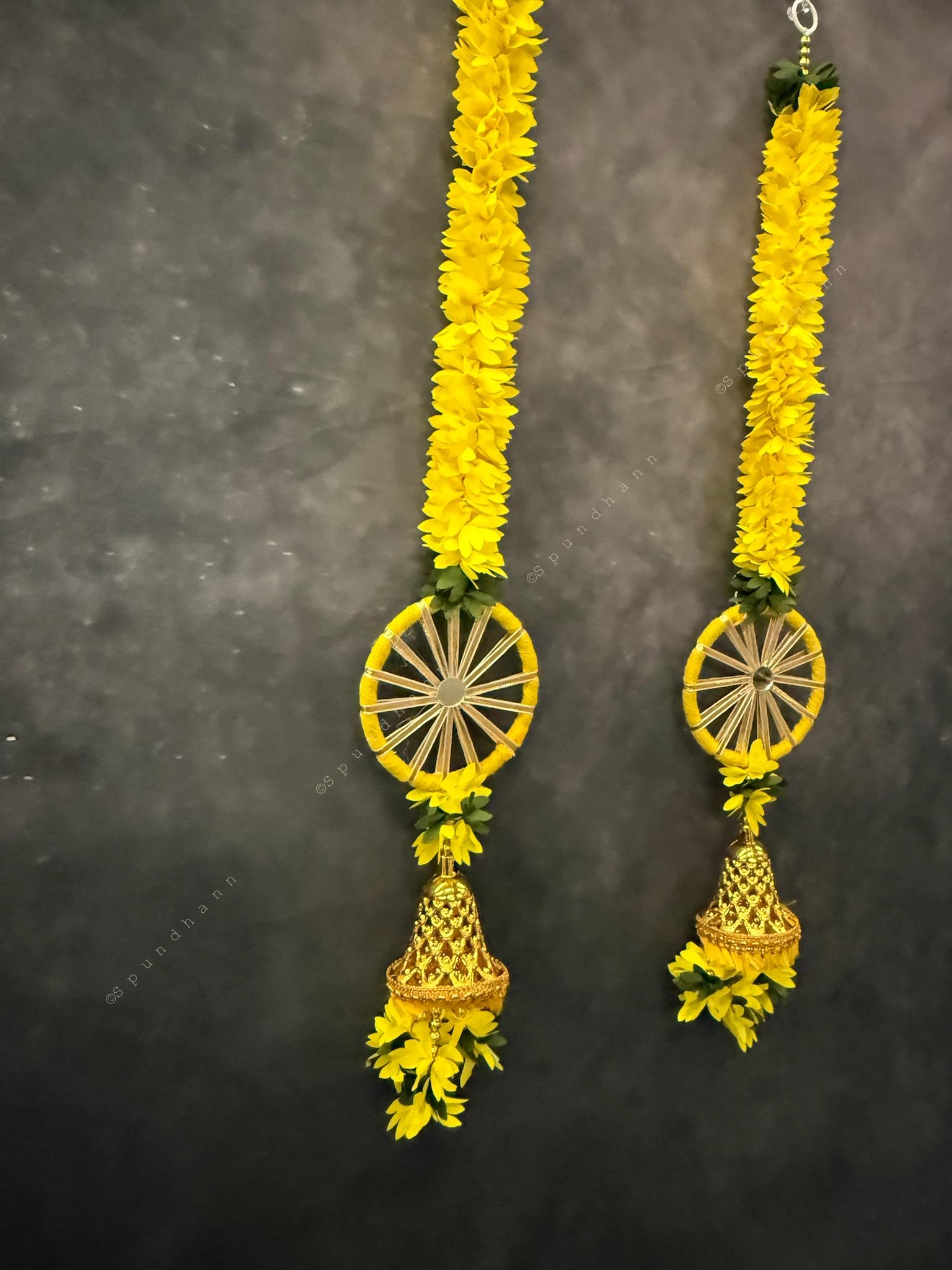 Yellow Chameli Dangler With Ring and Bell - Set of 2