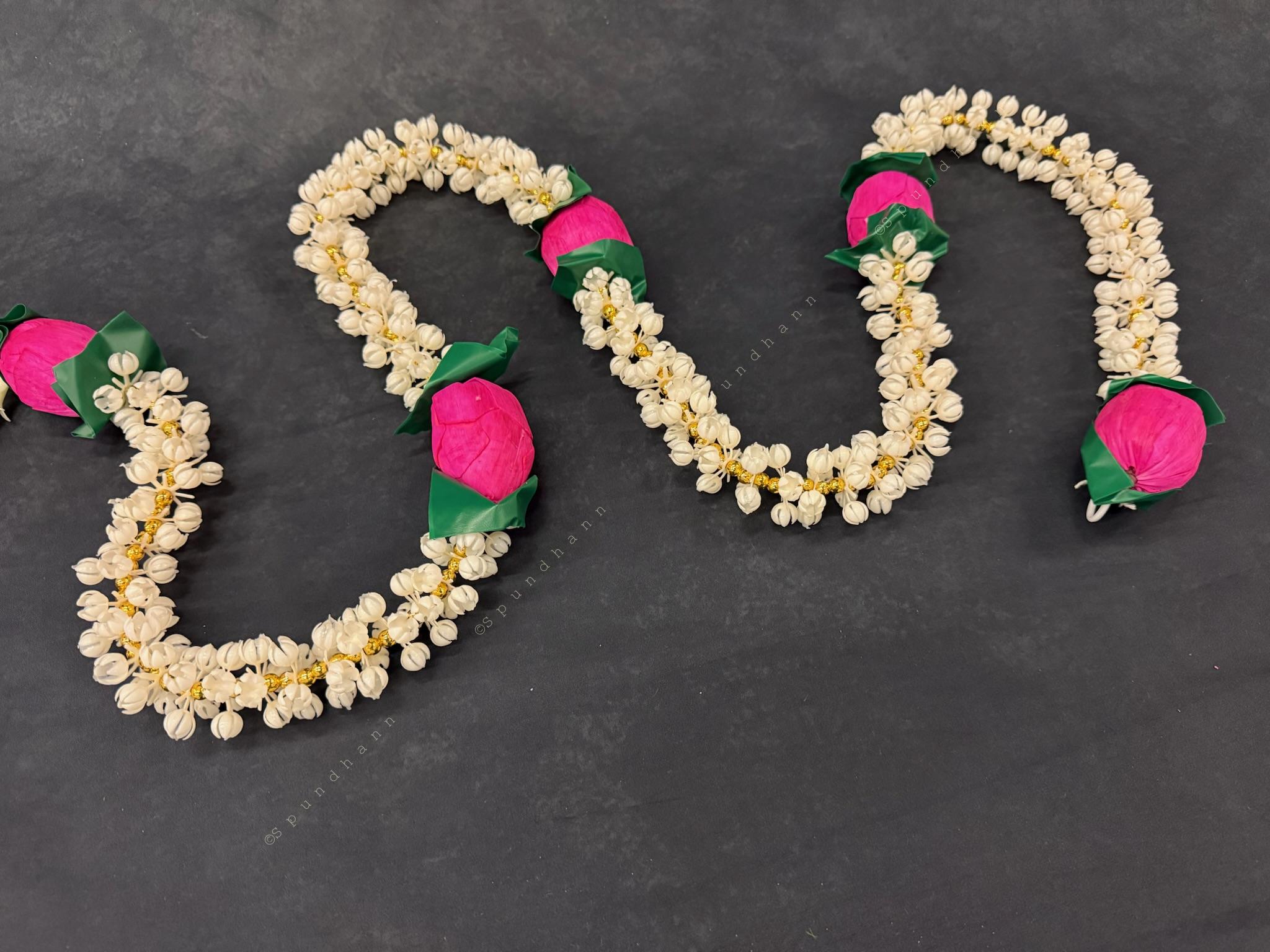 Mogra, Lotus Bud and Green Leaf String
