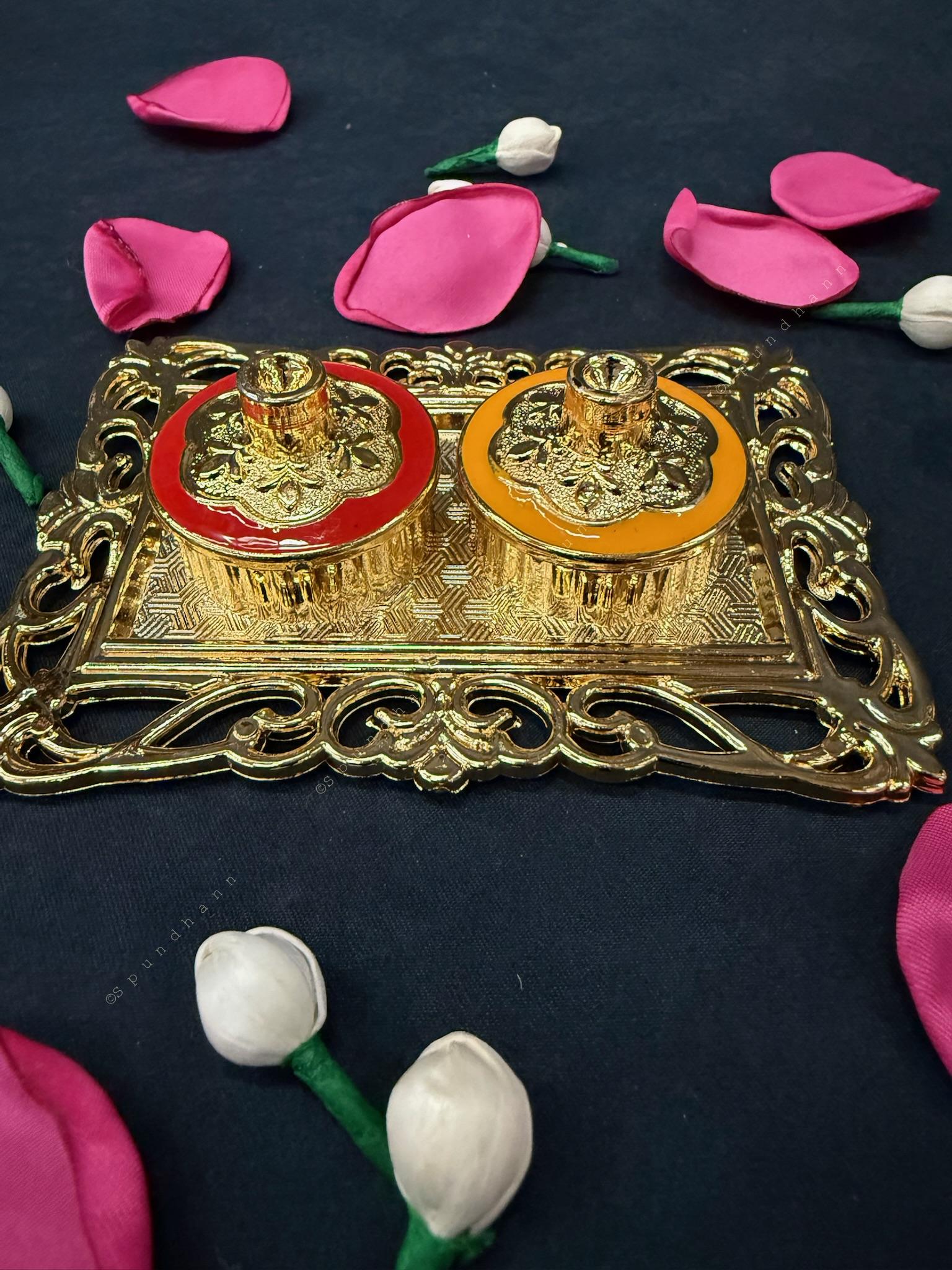 Golden Haldi Kumkum Decorative Holder