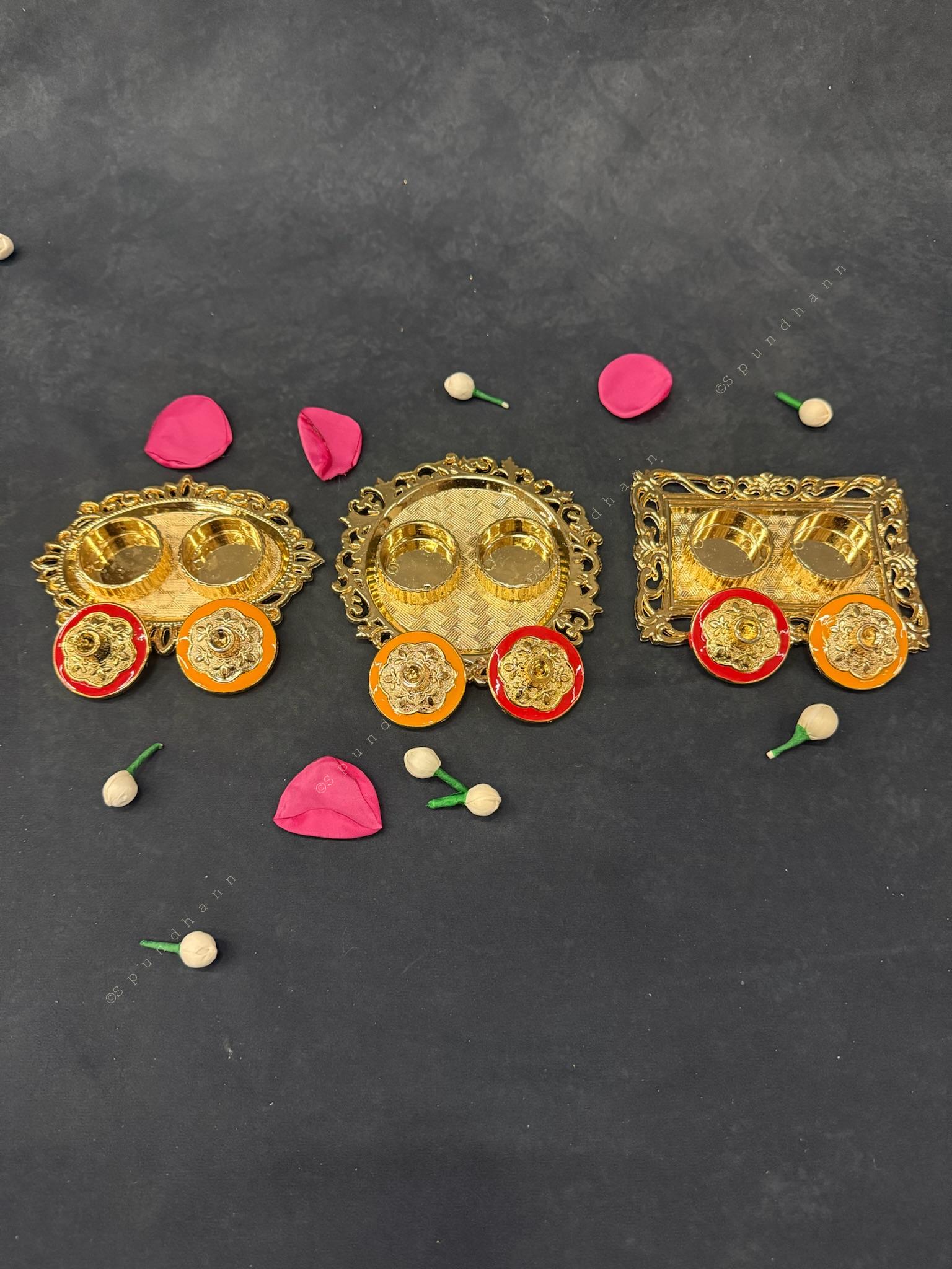 Golden Haldi Kumkum Decorative Holder