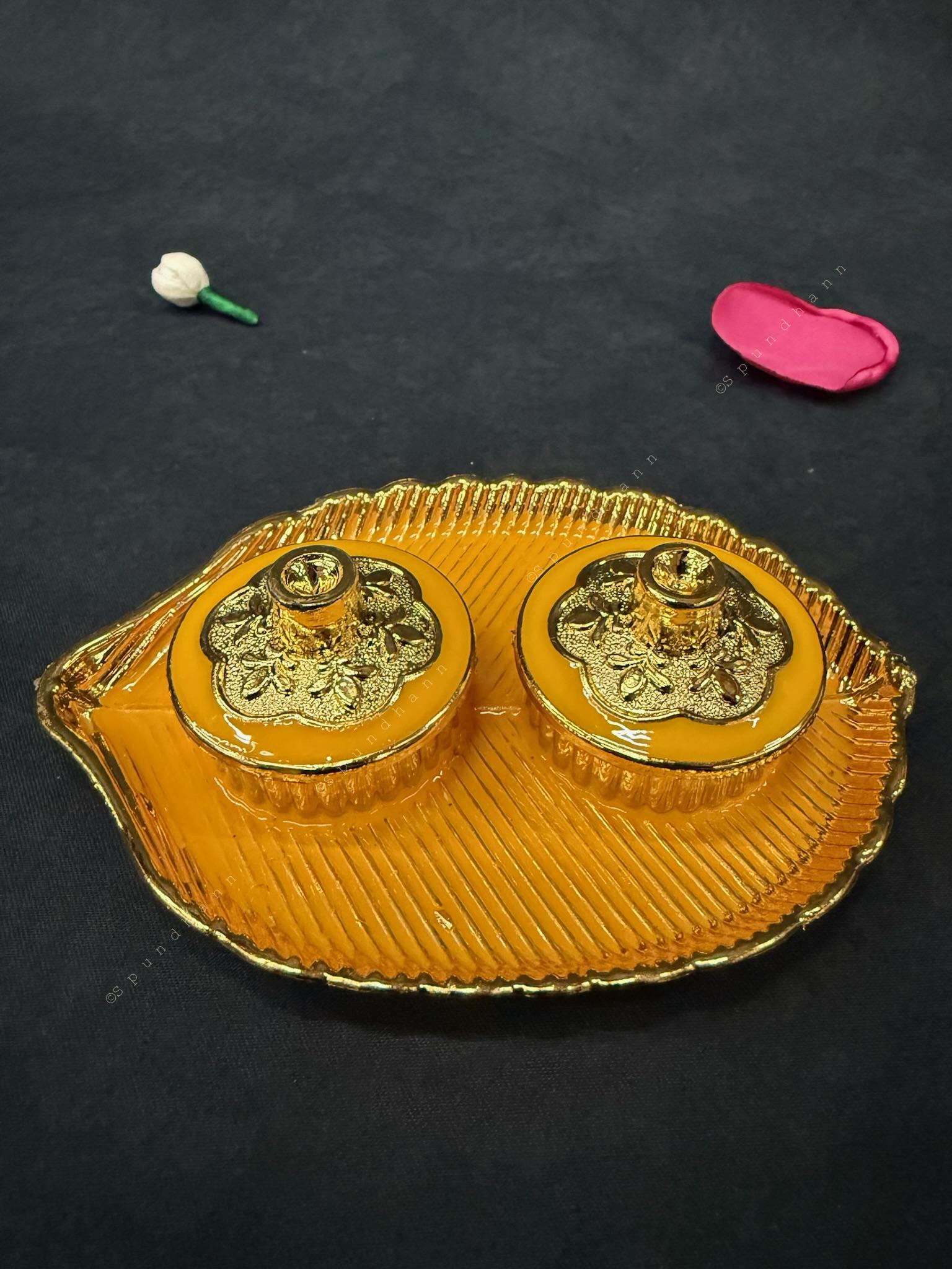 Colorful Leaf-Shaped Kumkum Holder