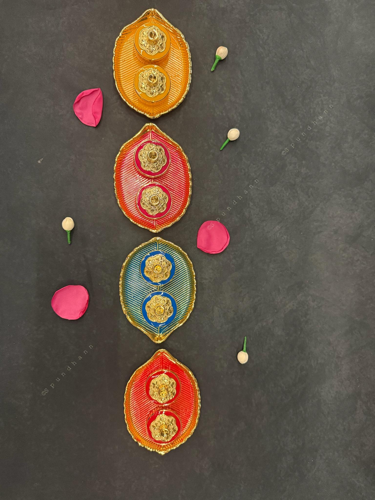 Colorful Leaf-Shaped Kumkum Holder