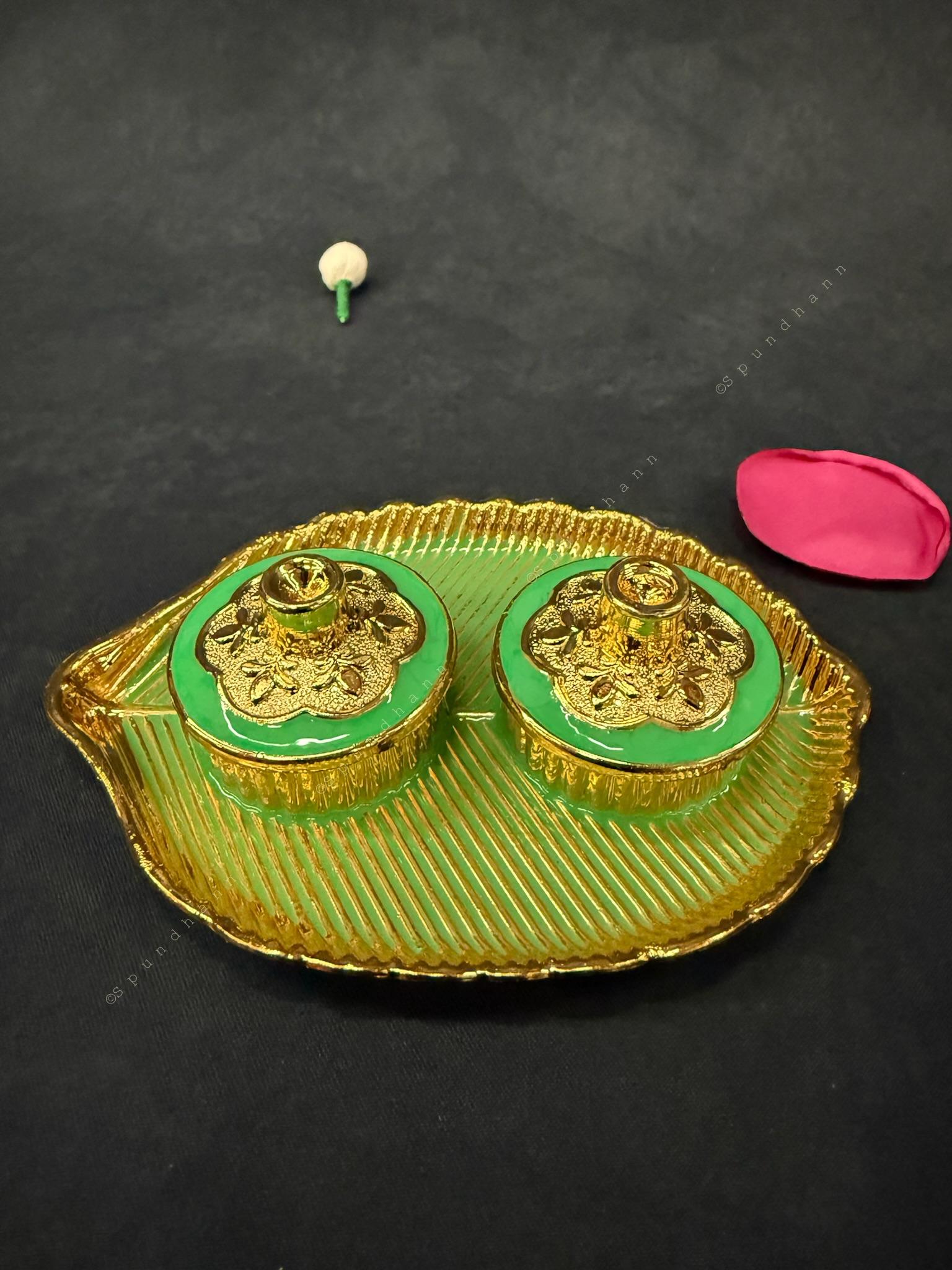 Colorful Leaf-Shaped Kumkum Holder