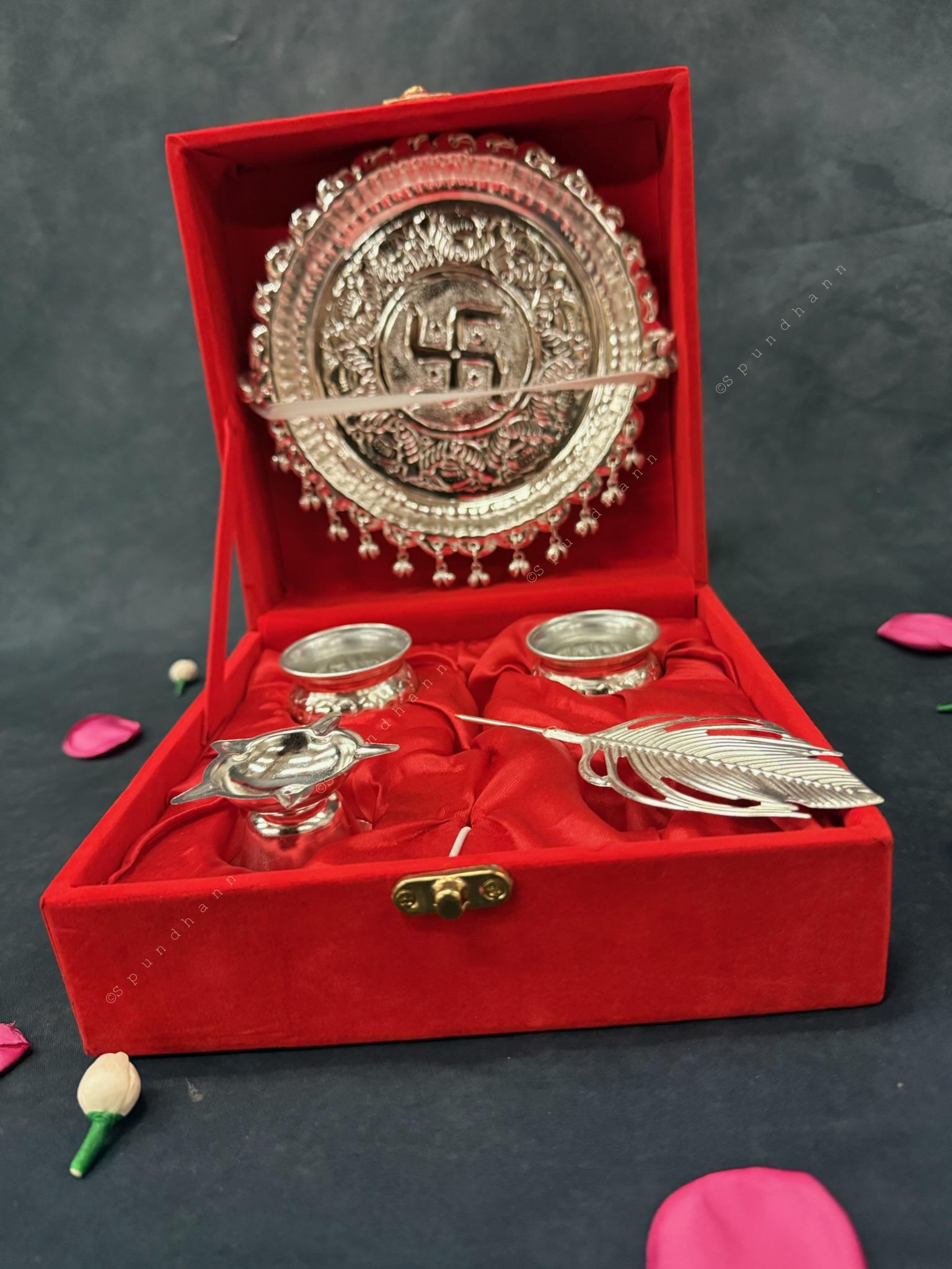 German Silver Decorative Pooja Thali Set in Gift Box