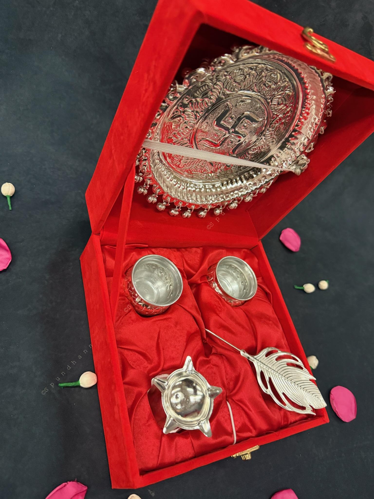 German Silver Decorative Pooja Thali Set in Gift Box
