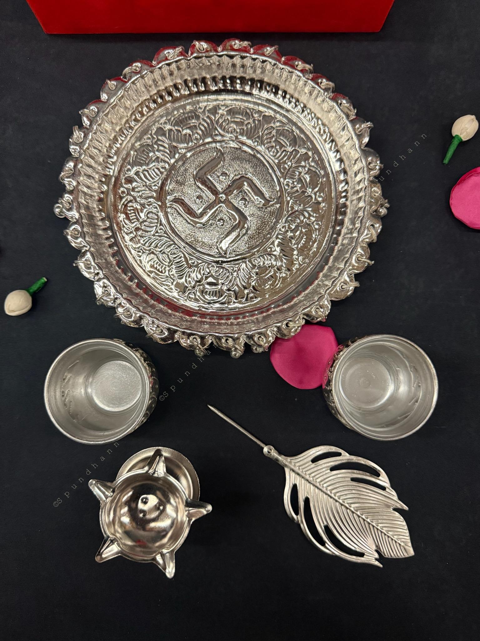 German Silver Decorative Pooja Thali Set in Gift Box