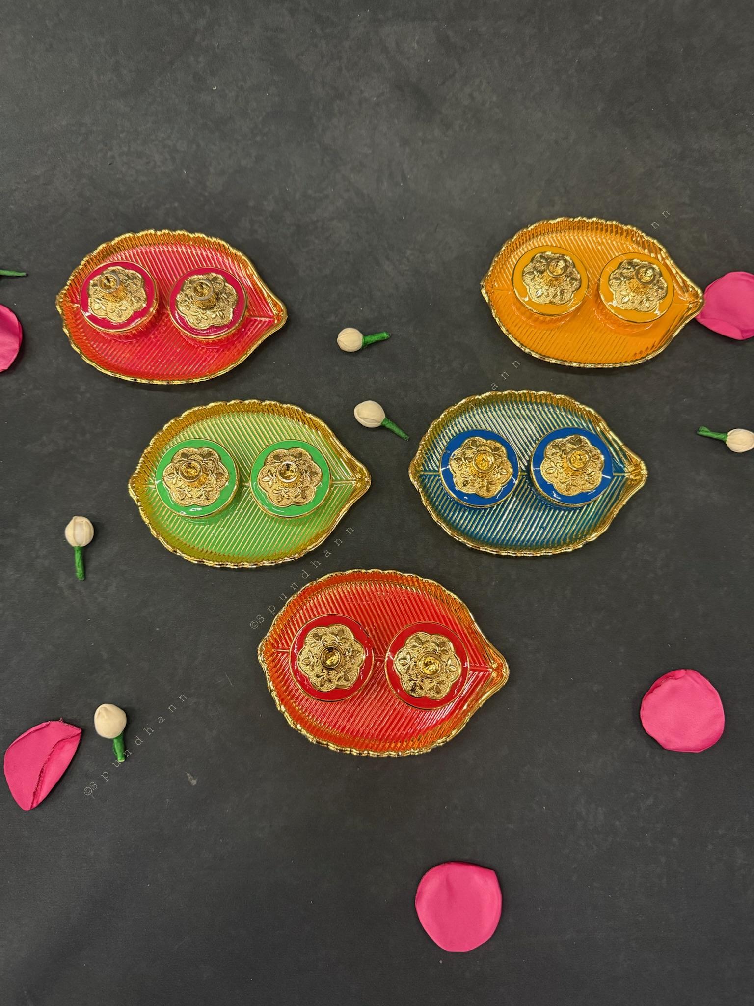 Colorful Leaf-Shaped Kumkum Holder