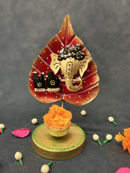 Flute Ganesha With Leaf Tea Light Holder