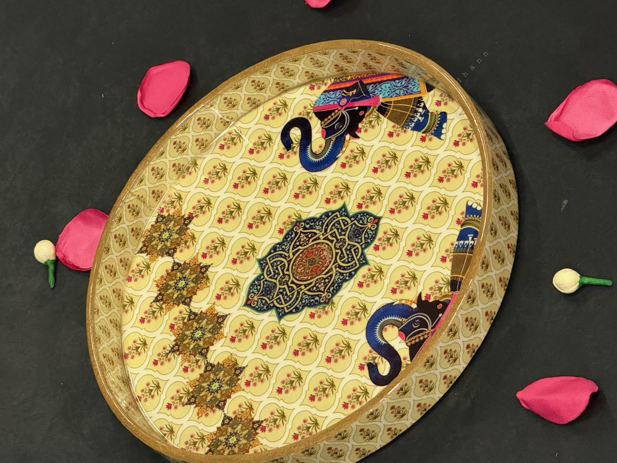 Royal Elephant Design Decorative Tray Set of 2