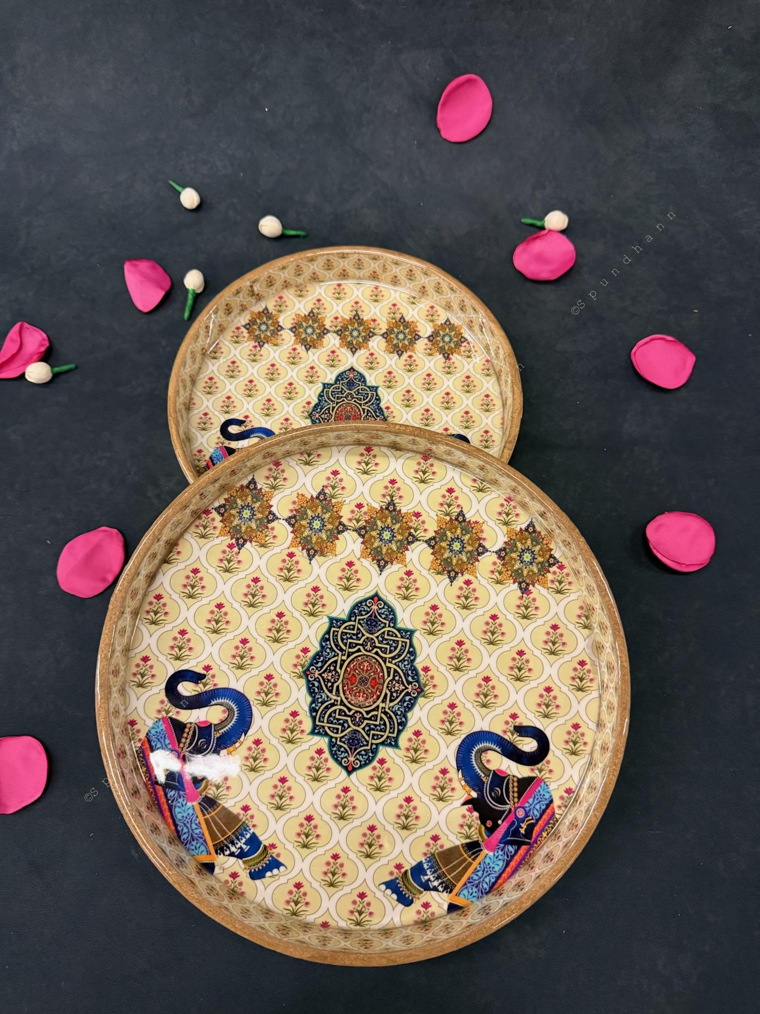 Royal Elephant Design Decorative Tray Set of 2