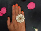 Elegant Shell Finger Ring with Crystal Studs