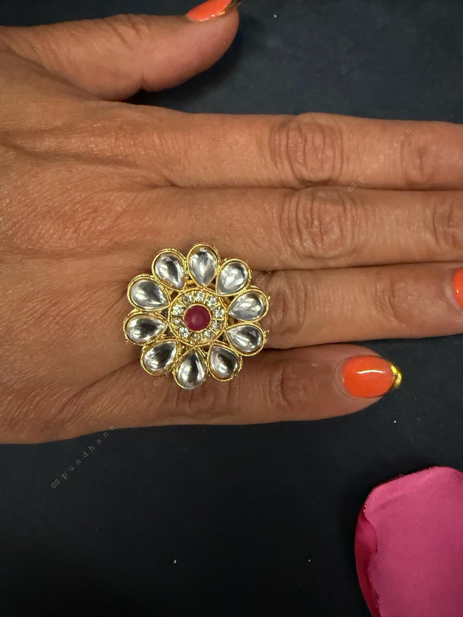 Crystal-Studded Round Finger Ring