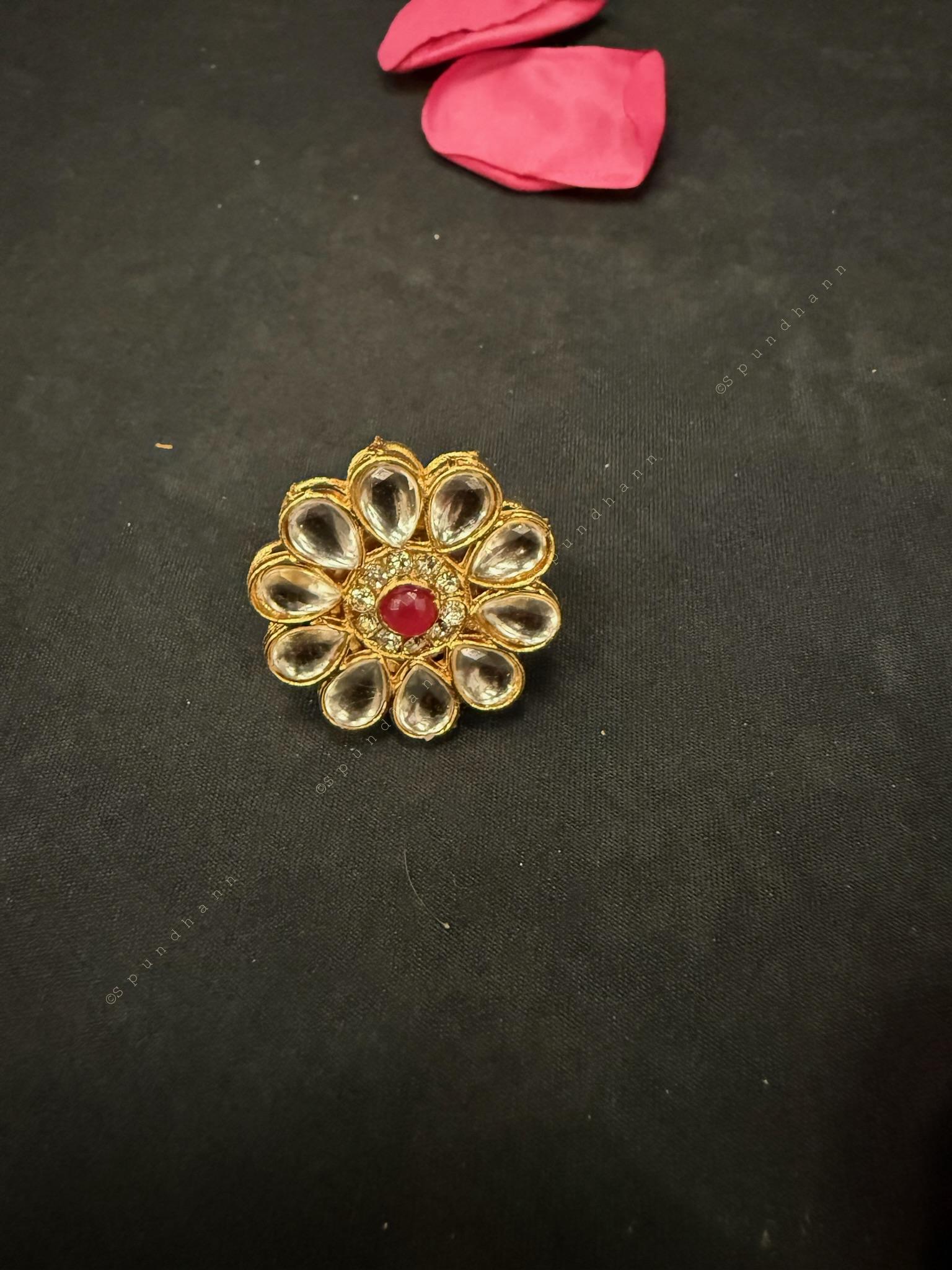 Crystal-Studded Round Finger Ring