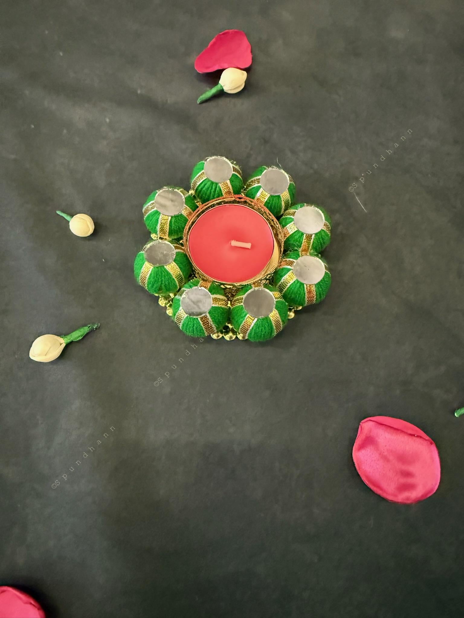 Mirror and Beaded Ball Tealight Holder