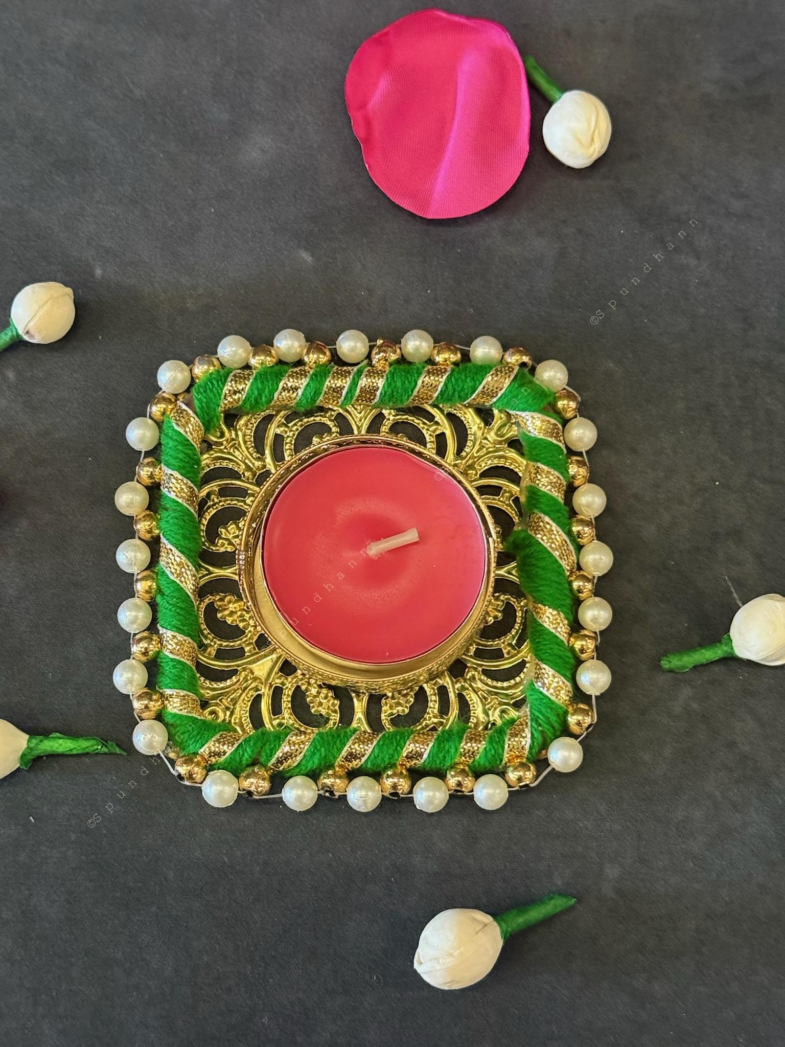 Square Tealight Holder with Pearls