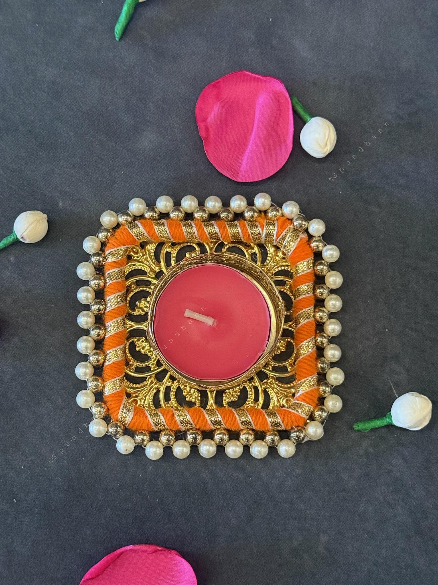 Square Tealight Holder with Pearls
