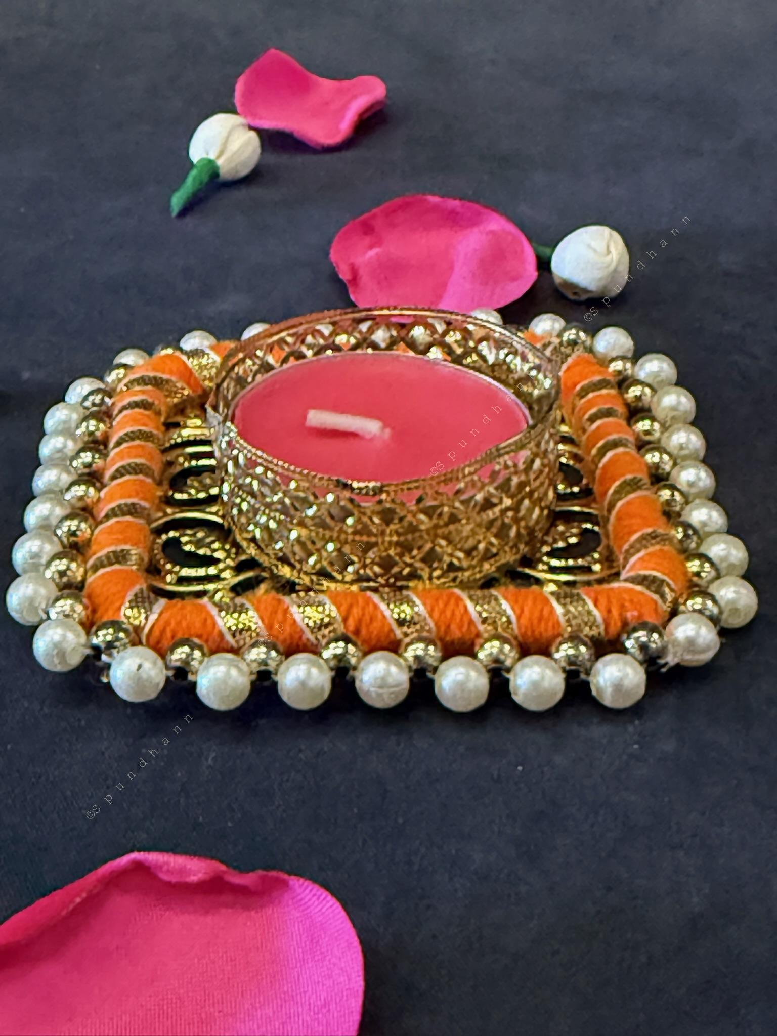 Square Tealight Holder with Pearls