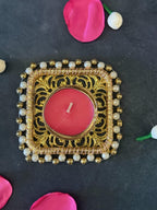 Square Tealight Holder with Pearls