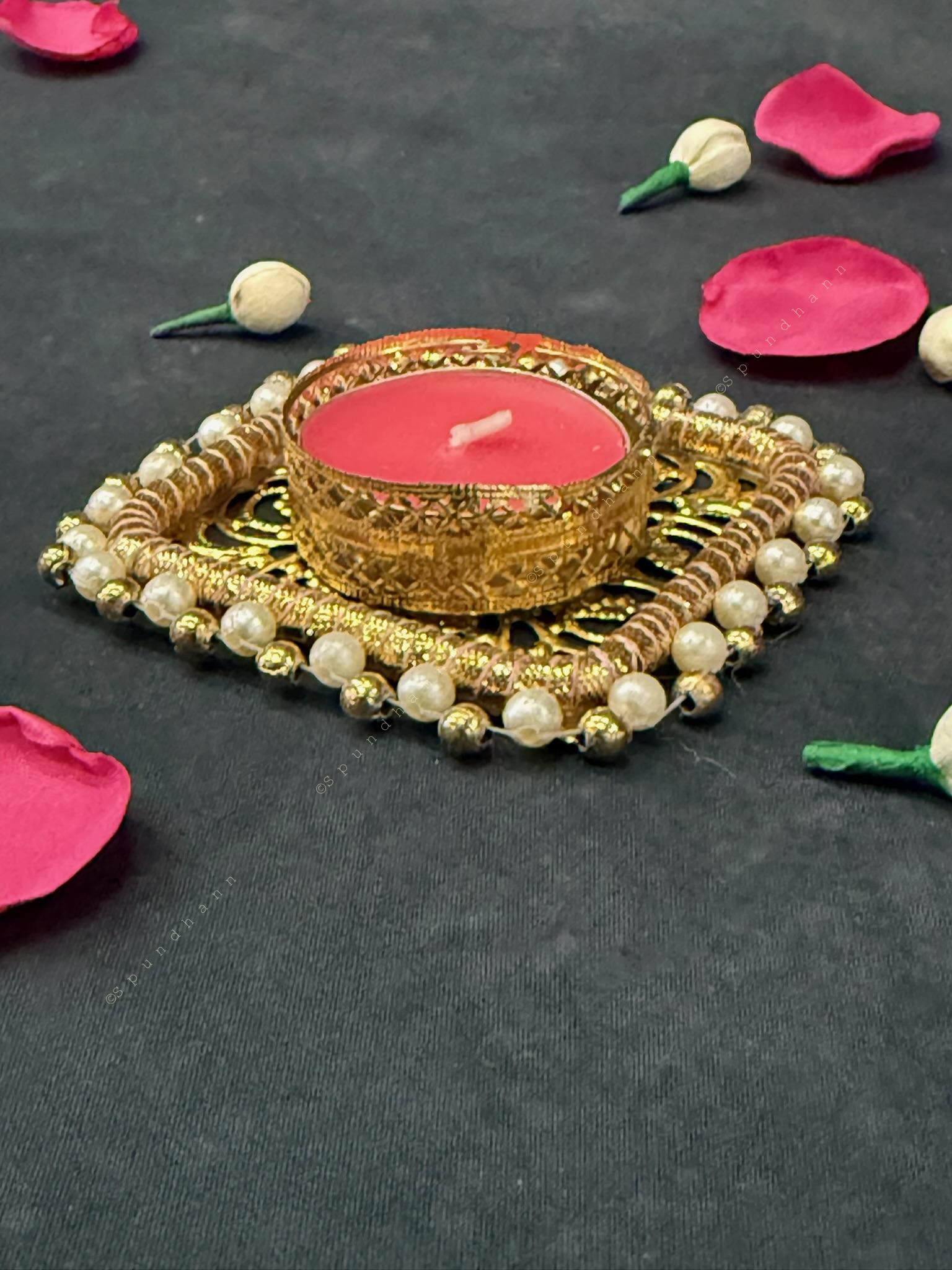 Square Tealight Holder with Pearls