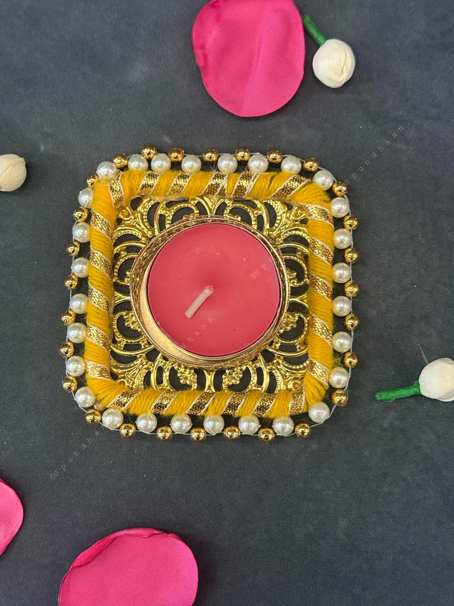 Square Tealight Holder with Pearls