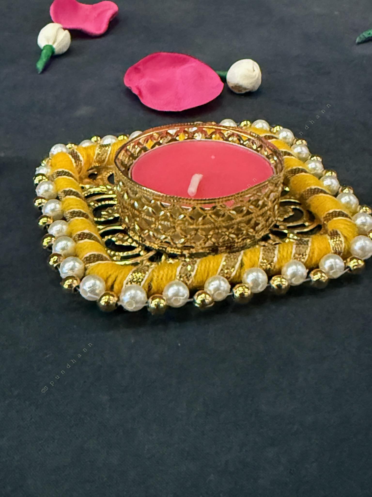 Square Tealight Holder with Pearls