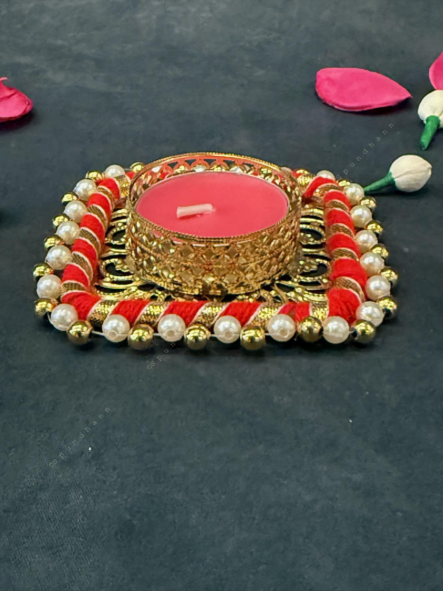 Square Tealight Holder with Pearls