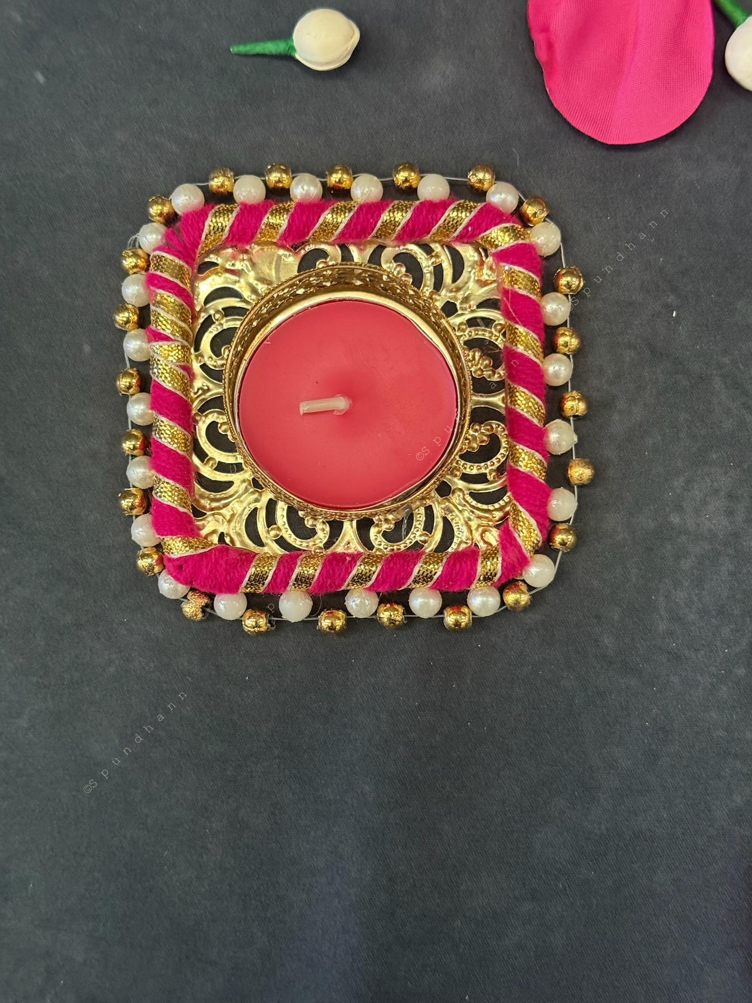 Square Tealight Holder with Pearls
