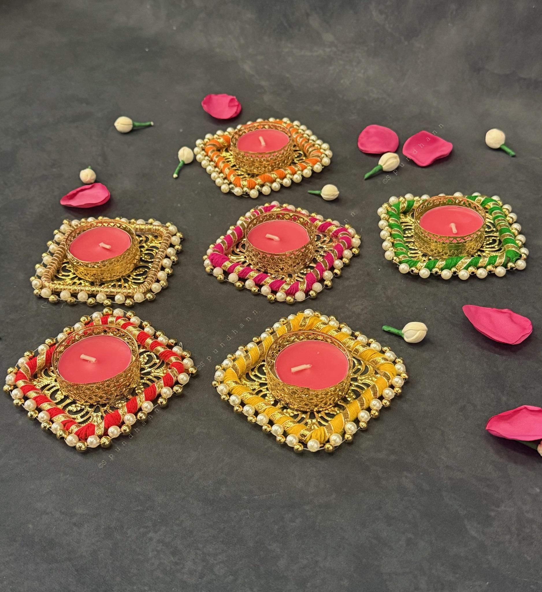 Square Tealight Holder with Pearls
