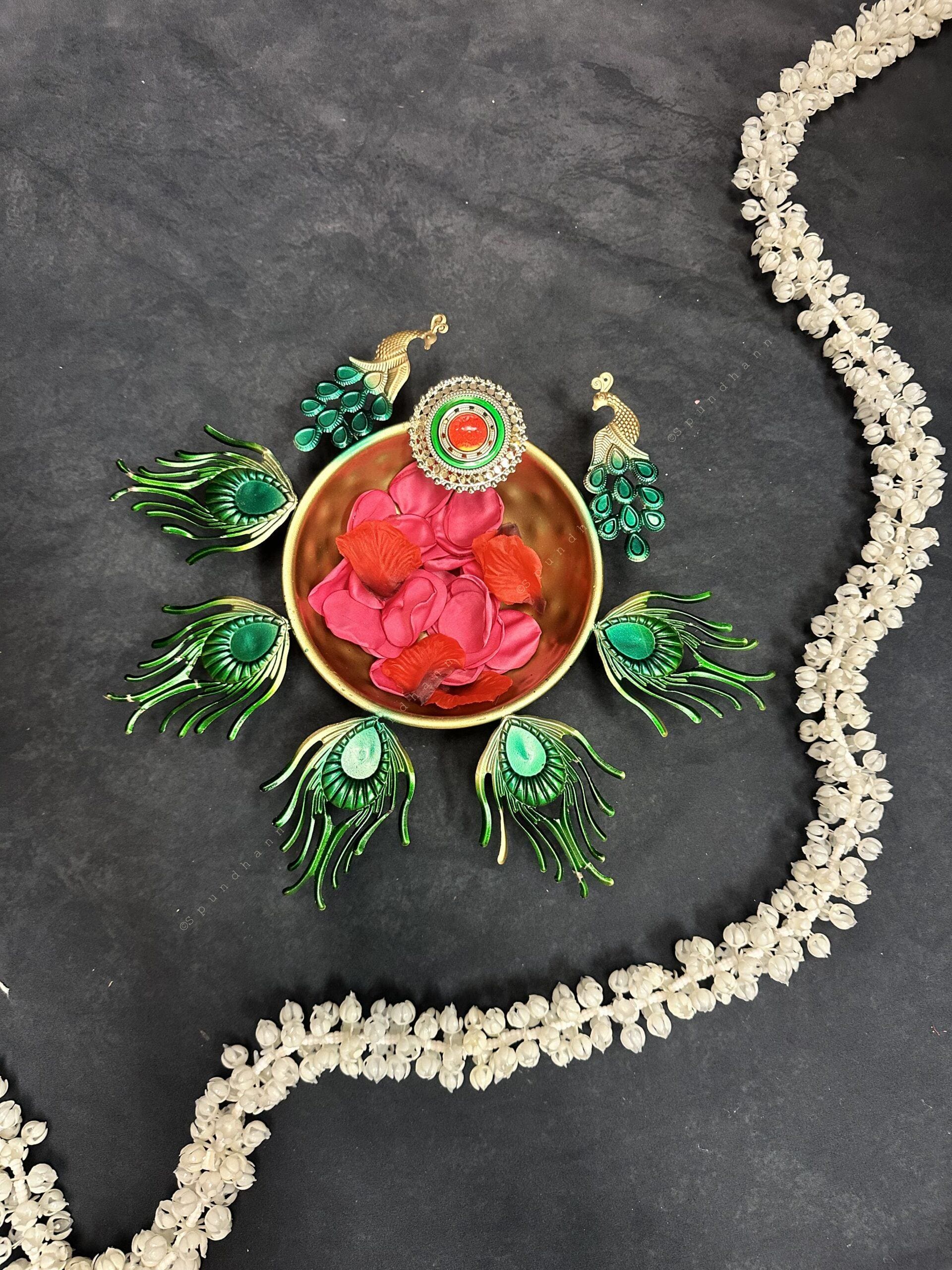 Single Diya Feather Peacock Urli