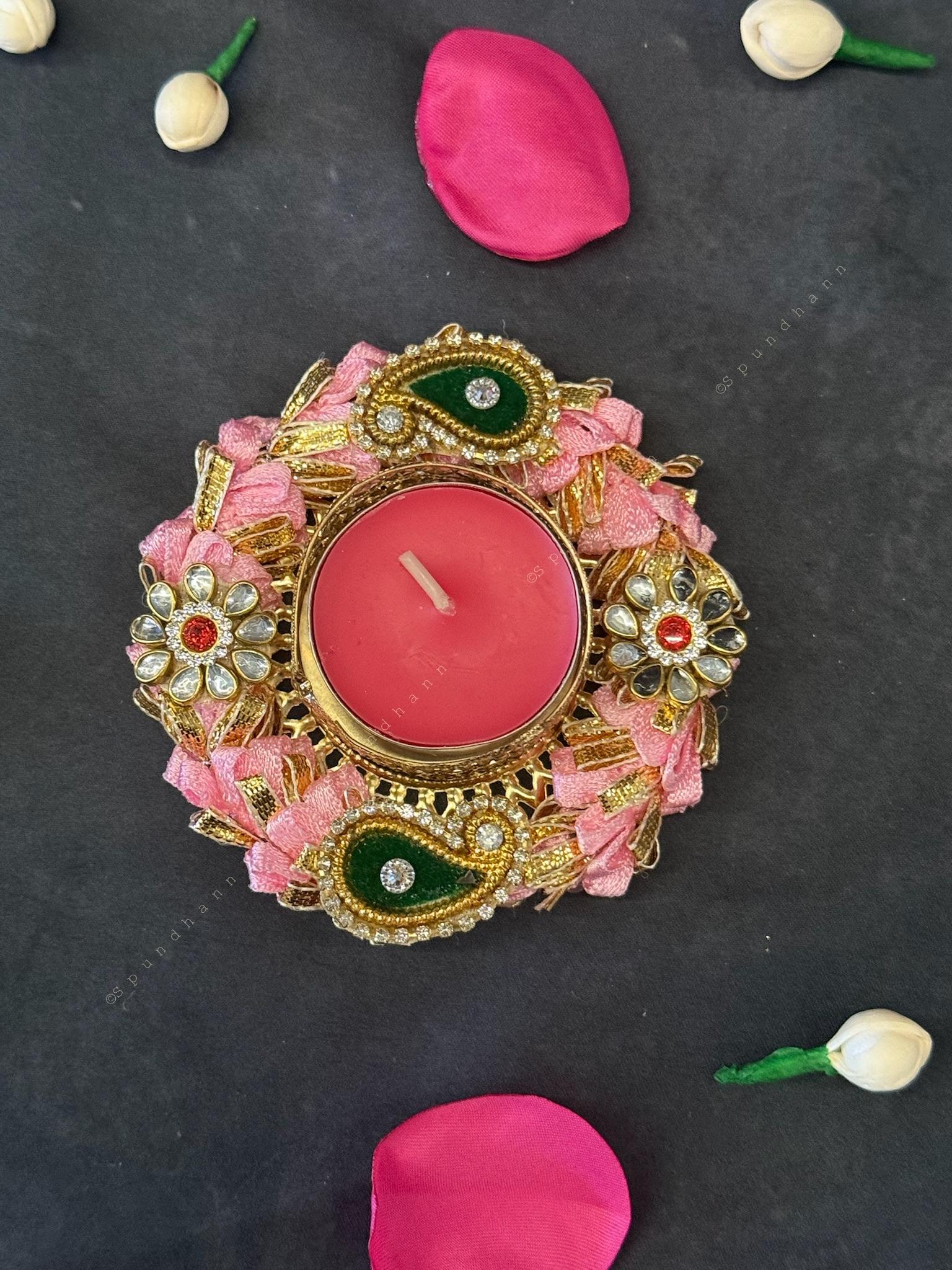 Colorful Gota Bangle With Decorative Stone Tealight Holder