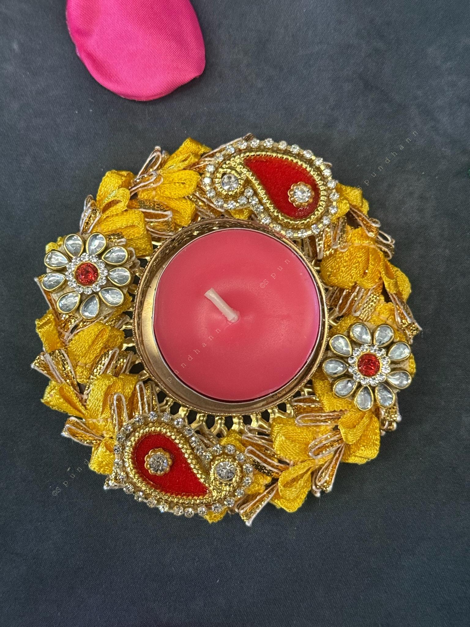 Colorful Gota Bangle With Decorative Stone Tealight Holder