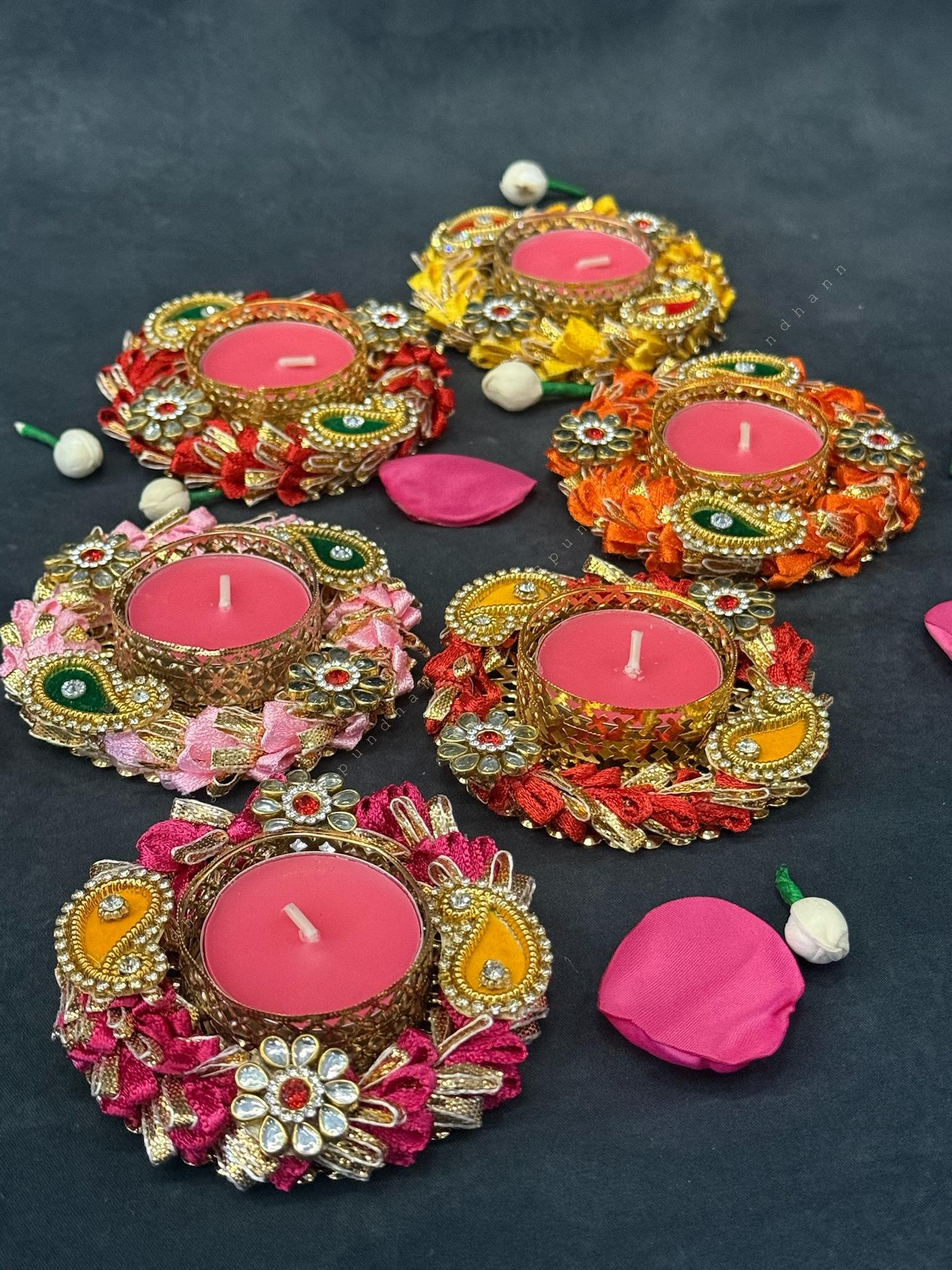 Colorful Gota Bangle With Decorative Stone Tealight Holder