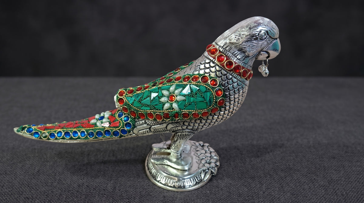 Silver Parrot Figurine with Stones