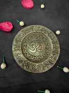 Om pattern Silver Agarbatti Holder round