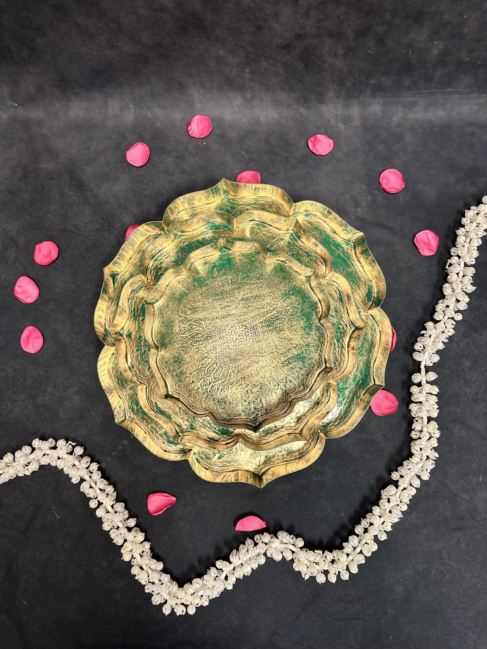 Green Metal Lotus Plates