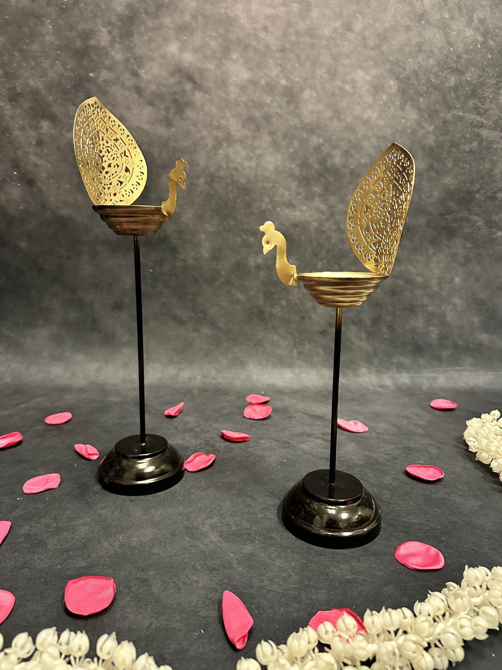 Black Stand Large Peacock Tea Light Holder - Single Piece (Two sizes)