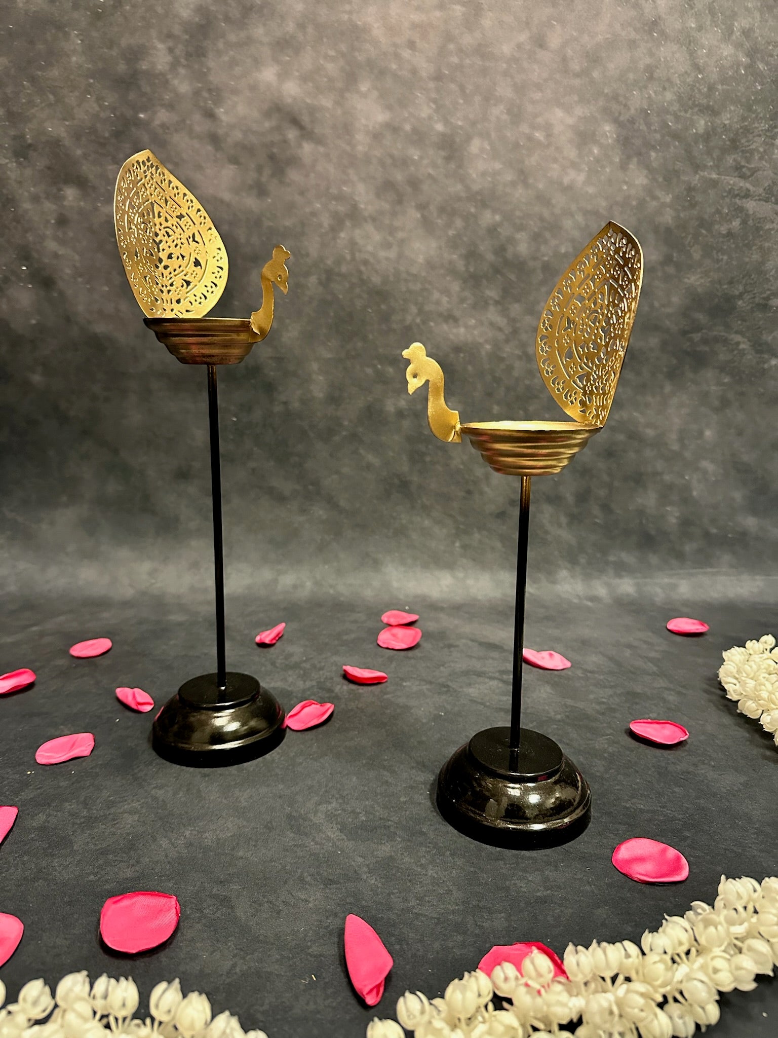 Black Stand Large Peacock Tea Light Holder - Single Piece (Two sizes)