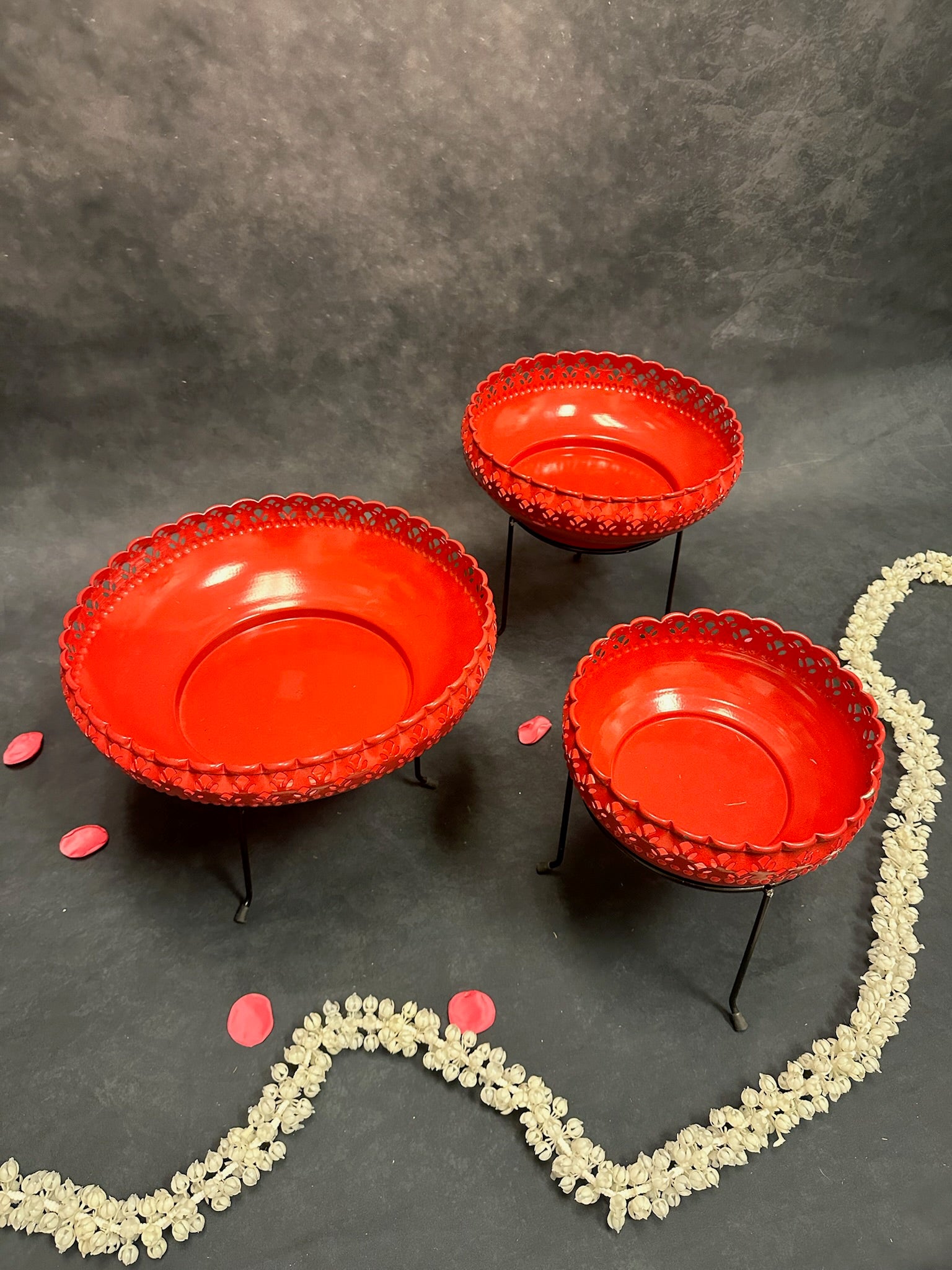 Red Cutwork Urli with Stand