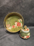 Circular Meenakari Tray and Canister With Pichwai Art (Set of 2)