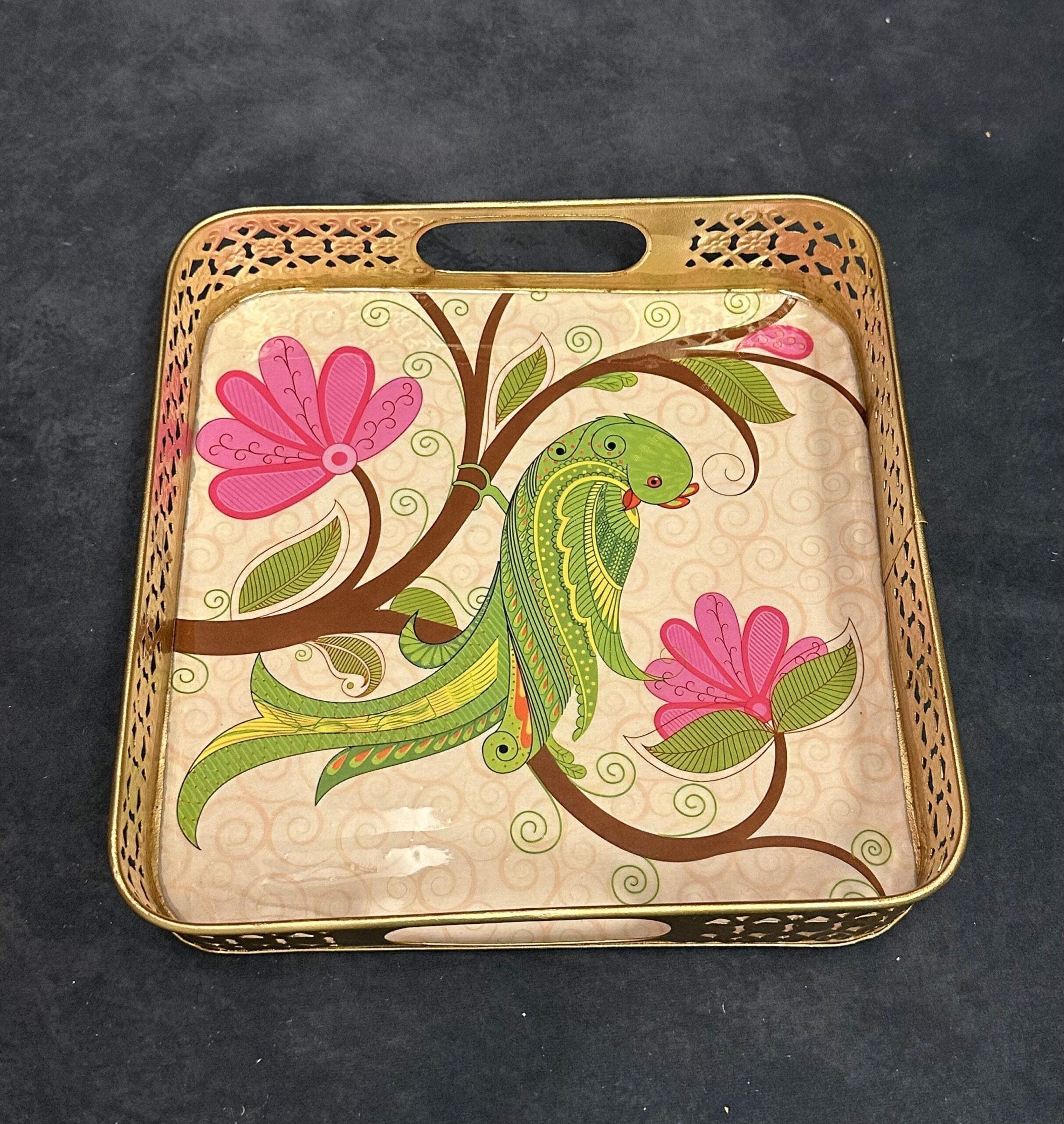 Square Meenakari Tray With Pichwai Art (10 inch)