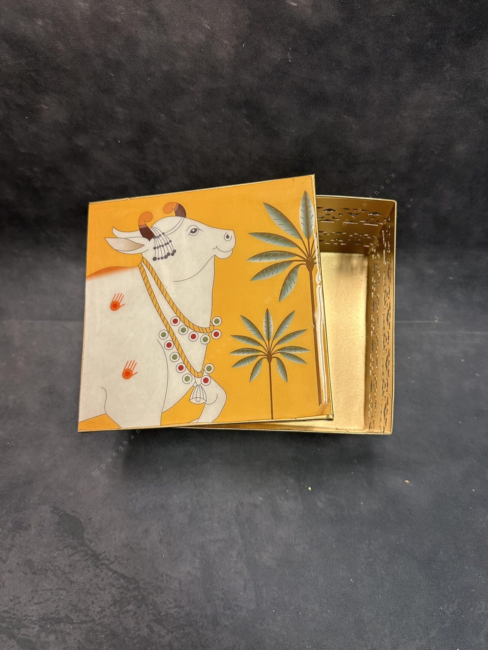 Square Meenakari Box With Pichwai Art