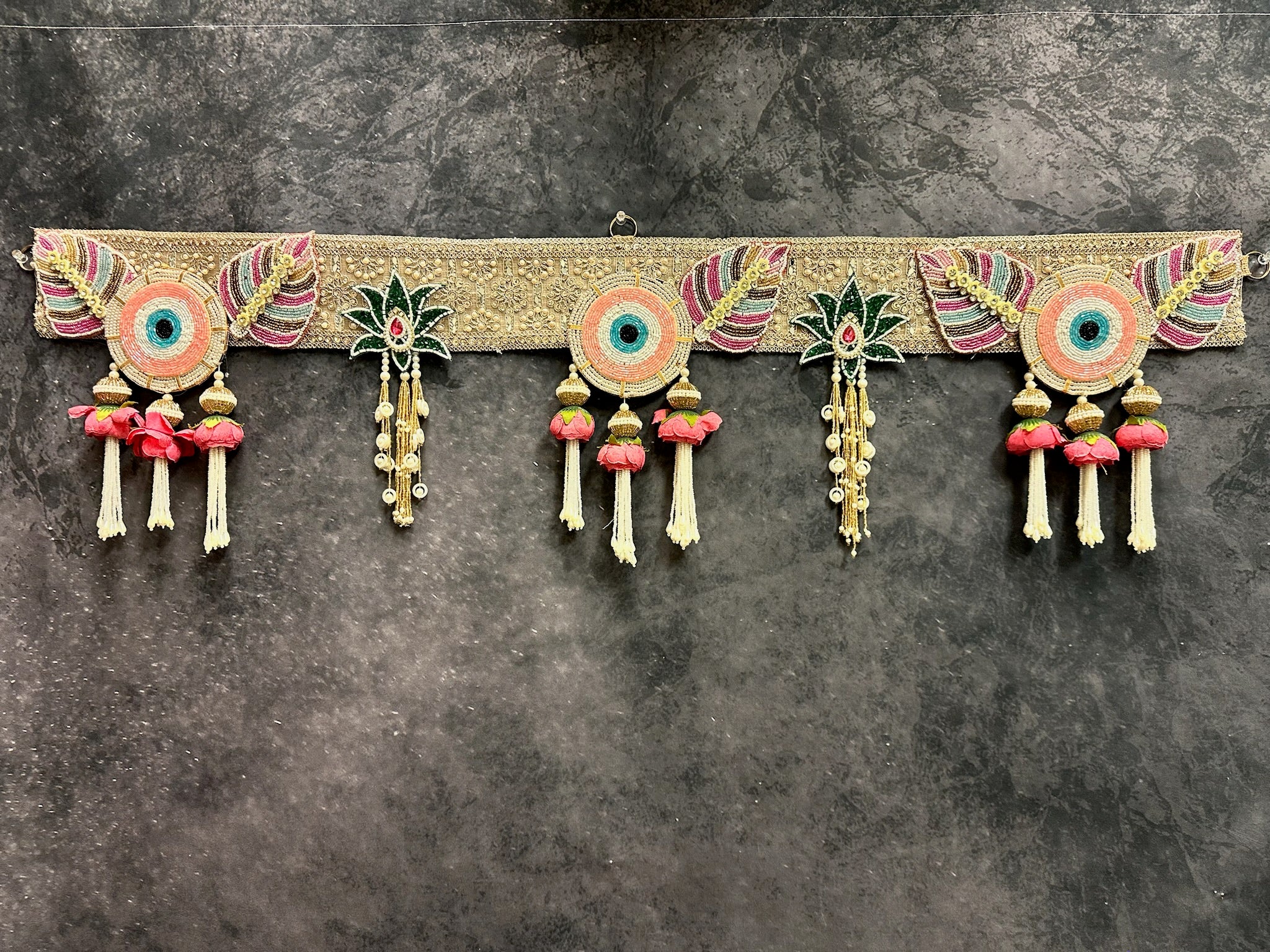 Evil Eye With Rose Fabric Pearl Toran