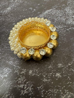 Floating Tealight Holder With Gold and White Pearls and Stones