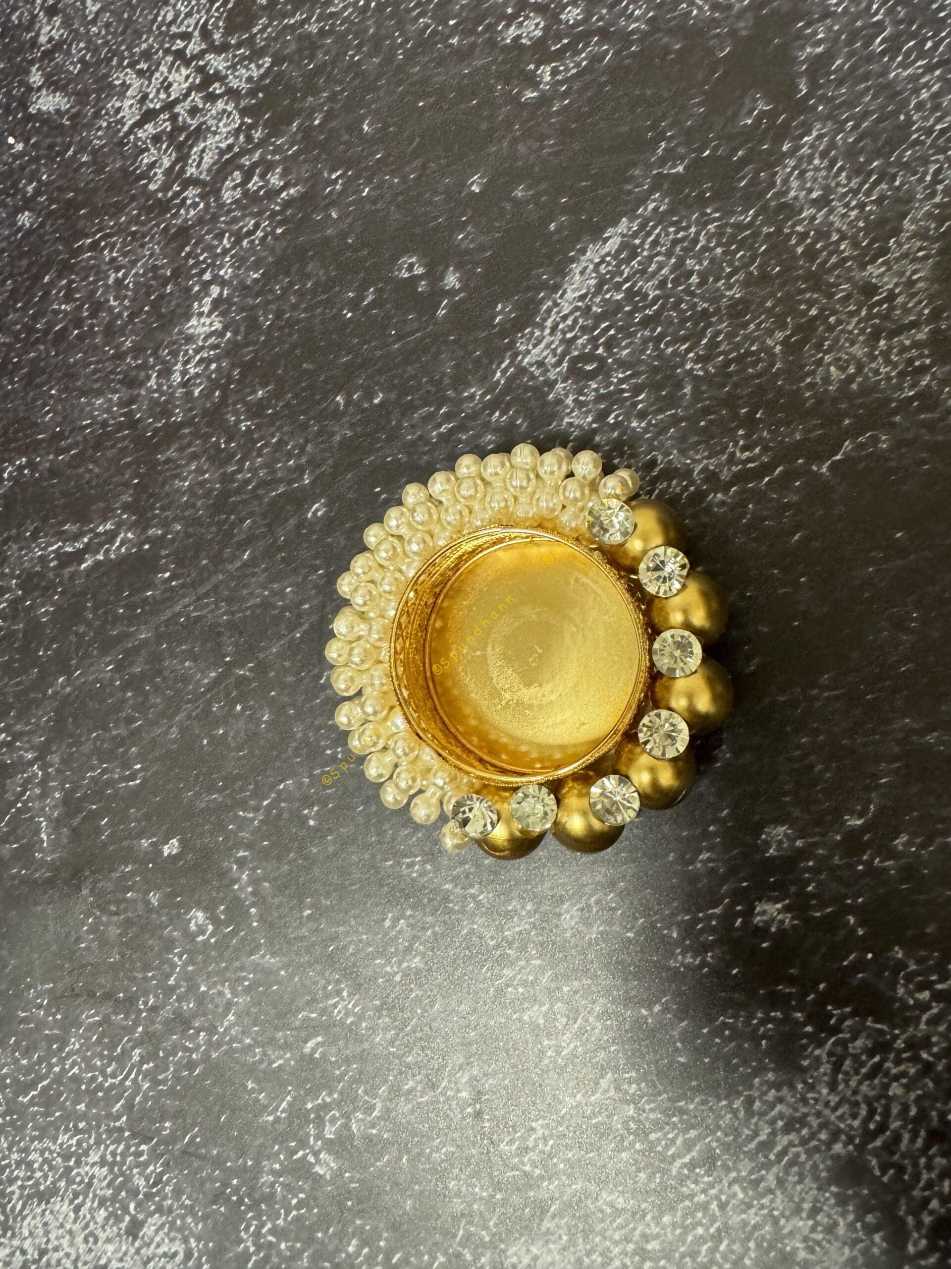 Floating Tealight Holder With Gold and White Pearls and Stones