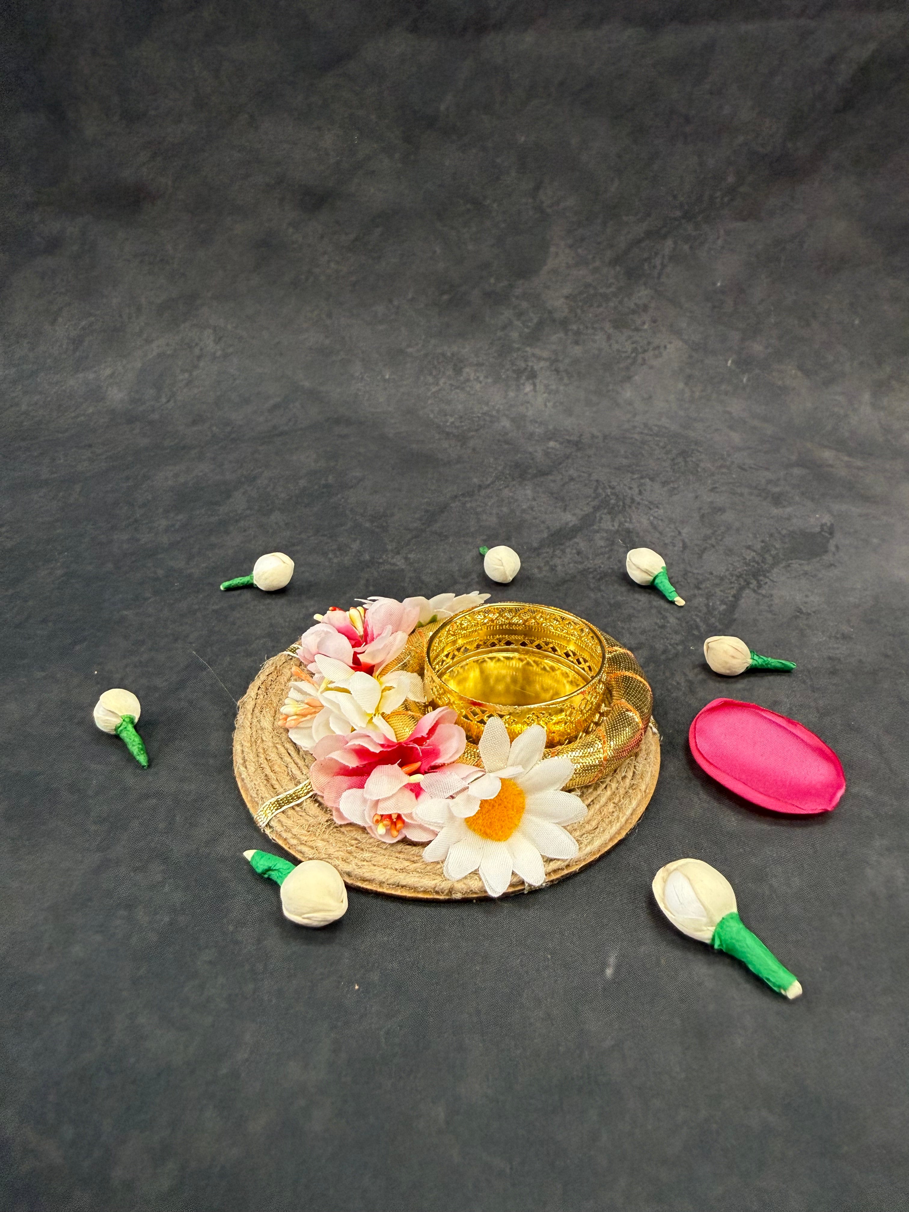 Jute Floral Tea Light Holder