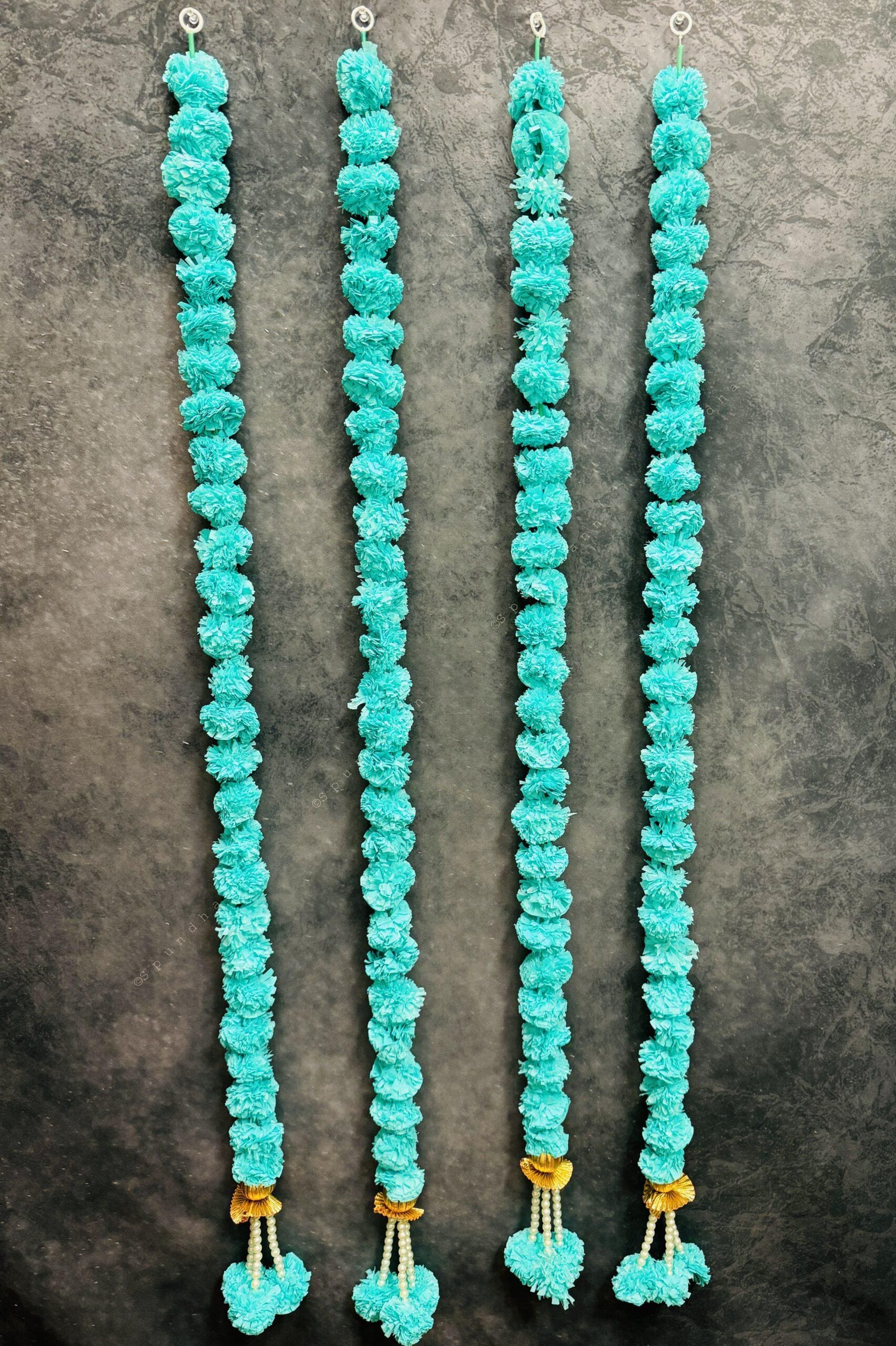 Marigold String With Pearl and Gota Bead Tassel Pack of 4