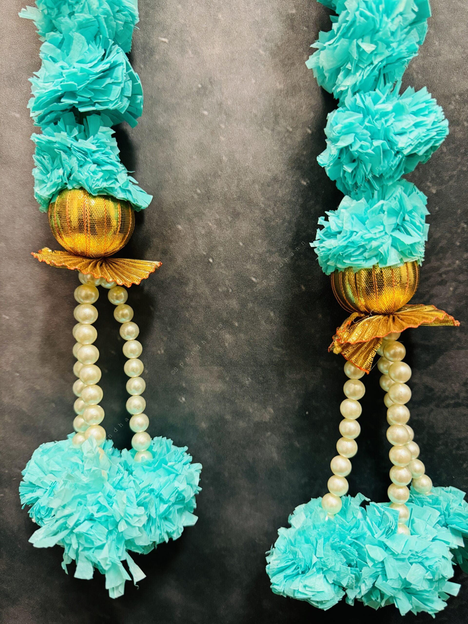 Marigold String With Pearl and Gota Bead Tassel Pack of 4