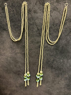 Pearl string with Light Blue Rose Bud Pair